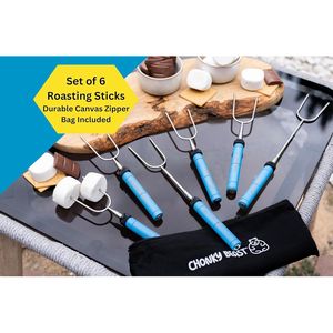 Lot de 6 brochettes rotatives extra résistantes en acier inoxydable pour la cuisson des guimauves, avec articulations renforcées, pour foyer et accessoires de cheminée - Product Image 1