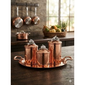 Copper Hammered <b>Canister</b> <b>Set</b> With Silver Pumpkin Lids 3 Piece Kitchen Storage Container Modern European Style Food Preserver - Product Image 1