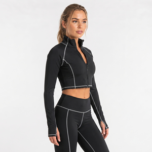 Wholesale Crop <b>Yoga</b> Training <b>Jacket</b> Women Gym Outerwear Crop Coat Spandex Polyester Crop Zipper Ladies Workout Wear Short <b>Jacket</b> - Product Image 3