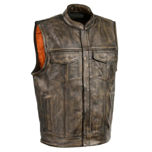 Gilet en cuir véritable pour homme avec fermeture à boutons, style motard, vêtement d'extérieur pour l'automne - Product Image 6