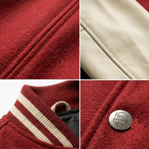 Veste universitaire Indiana pour homme, rouge, avec manches en cuir, broderie, style bomber, style preppy, vêtement d'hiver - Product Image 5