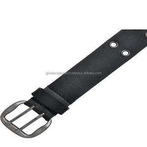 Simplee-ceinture en cuir noir Grain unisexe, Style décontracté, à double clous, avec double broche argentée antique - Product Image 3