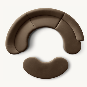 Un canapé modulaire incurvé marron avec un ottoman en forme de pouce de chat, au design organique, idéal pour les salons résidentiels. - Product Image 2