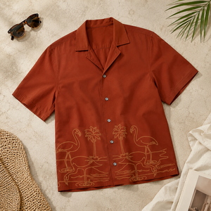 Elegant Men's Rust Embroidered Cotton <b>Half</b> Sleeve <b>Shirt</b> Casual Summer Wear for Modern Buyers - Product Image 5