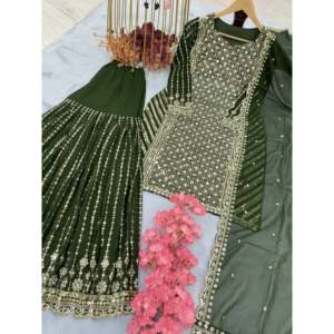 Conjunto de Top y Dupatta para Mujer de Diseñador, Elegante Atuendo para Fiesta, Estilo Palazzo - Product Image 1