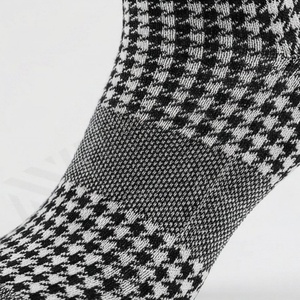 Crew <b>Socks</b> Plaid Pattern Gray Black Checkered Knitted Breathable Casual Adult Regular Style - Product Image 5