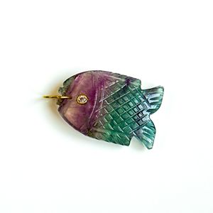 Colgante de Pez de Fluorita Arcoíris Natural, Plata 925, Hecho a Mano, Amuleto de Pez con Gema, Collar con Cristal Curativo Tallado a Mano, Joyería al por Mayor - Product Image 3