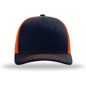 Unisex Trucker Cap 6-Panel Mesh Baseball <b>Hat</b> Adjustable Solid Color Casual Adult Fit Orange <b>Navy</b> Contrast Stitching - Product Image 1