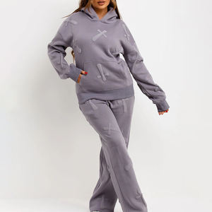 Conjunto Deportivo Personalizado para Mujer, Estilo Urbano, Otoño Invierno, Estampado Puff, Color Sólido, 100% Algodón, Pantalones Joggers con Capucha - Product Image 4