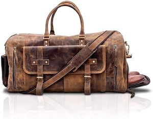 Bolsa de Viaje de Fin de Semana Unisex de Cuero Genuino, Gran Capacidad, Cierre de Cremallera, Asa Suave, Compartimento Separado para Zapatos - Product Image 2