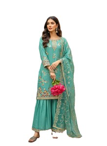 Emerald, <b>Green</b> <b>Silk</b> Salwar Kameez Pakistani with Floral Embroidery Floor-Length Traditional Indian Wedding Wear Women's Party - Product Image 2