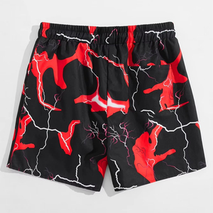 <b>Men's</b> Quick Dry Board Shorts With Red Lightning Print Elastic Waist Casual Swim <b>Trunks</b> Short Length Sublimation Design - Product Image 2