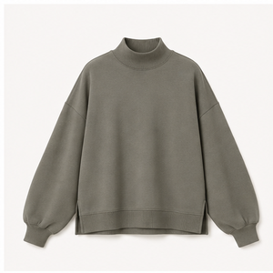 Sudadera Personalizada Gris Oliva para Mujer, Cuello Alto, Corte Relajado, Abertura Lateral, Modelo WSS-0015 - Product Image 1