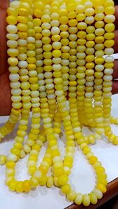 ลูกปัดโอปอลสีเหลืองทรงรอนเดลล์ เรียบเนียน ขนาด 7 ถึง 10 มม. ขายเป็นเส้น ยาว 8 นิ้ว ยี่ห้อ EMINENT JEWEL N ARTS ผลิตจากรัฐราชสถาน - Product Image 3
