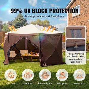 Gazebo Pop-Up a Strato Singolo con Tenda a 6 Lati, Riparo Solare con Teli Antivento per la Privacy 11.5x1 e Finestre a Rete Rimovibili - Product Image 2