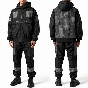 Premium Men's Nylon Windbreaker <b>Tracksuit</b> with Shadow Storm Utility Print Heavy Embroidery Lightweight Outdoor Sports Fashion - Product Image 1