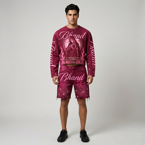 Conjunto Deportivo Personalizado Estilo Vintage Marrón Lavado Ácido, Sudadera Holgada Unisex y Pantalones Cortos con Estampado Gráfico, Traje Casual de 2 Piezas - Product Image 2