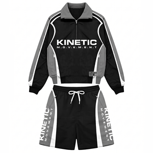 Premium 240 GSM Polyester Windbreaker Short Set Color Block Panel Sublimation Windbreaker Shorts for Men - Product Image 3