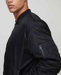 High Quality <b>Men's</b> Black <b>Bomber</b> <b>Jacket</b> With Flame Logo Print Zipper Closure Casual Autumn Wear Regular Fit Polyester Material - Product Image 3