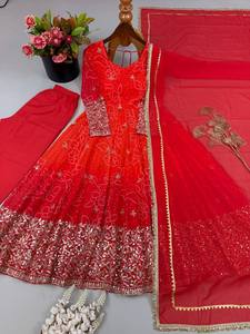 Ensemble de robe pour femmes en faux georgette de qualité supérieure, brodée de paillettes, imprimé numérique, réversible, séchage rapide, toutes saisons - Product Image 5
