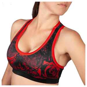 Women Black <b>Red</b> Floral Print Racer back Sports Bra Fitness Yoga Running Workout <b>Crop</b> <b>Top</b> Airflow Active Wear Gym Training - Product Image 4