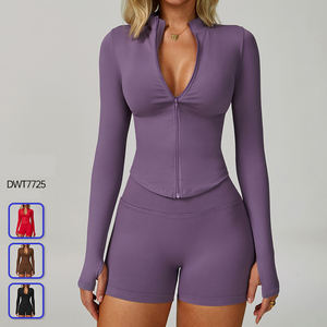 Vêtements de fitness pour femmes, hauts de yoga sans couture, couleurs unies, manches longues, crop tops de sport, ensembles de yoga respirants et à séchage rapide - Product Image 4