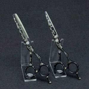 Ciseaux de coiffure professionnels en acier inoxydable 440C pour droitiers, ciseaux de coupe noirs avec gravure florale pour salon - Product Image 5