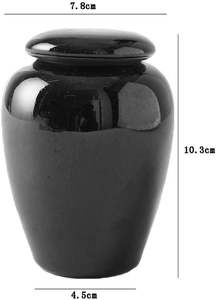 Mini urna conmemorativa de aluminio, color negro brillante, diseño de tapa en forma de cúpula, diseño decorativo minimalista, recipiente para cenizas de cremación. - Product Image 3