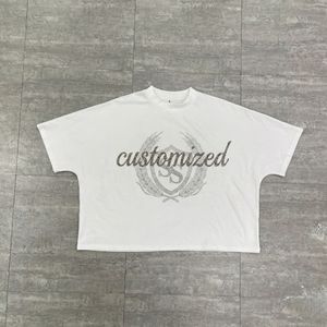 เสื้อยืดผู้ชายผ้าฝ้าย 100% ประดับเพชรทรงบ็อกซี่ ไหล่ตก คุณภาพสูง สตรีทแวร์ น้ำหนักเบา - Product Image 3