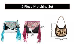 Western Designer Genuine Carved Leather Cowhide Fringe <b>Handbag</b> with Matching Shoulder Bag Floral Style Crossbody Set for Women - Product Image 2