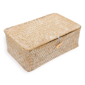 Caja de regalo de alta calidad de mimbre marino, cesta rectangular apilable de madera con tapa, estilos personalizados - Product Image 1