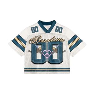 Uniforme de fútbol americano Vintage de fabricante personalizado, jersey de malla de punto de gran tamaño con cuello en V, de fútbol americano para hombre - Product Image 1