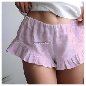 Shorts con volantes de estampado en bloques para mujer o hombre, shorts con volantes de estampado en bloques hechos a mano, pantalones cortos con volantes de algodón elástico, todas las tallas. - Product Image 4