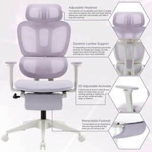 Silla Ergonómica de Oficina con Reposapiés, Respaldo Alto, Soporte Lumbar Dinámico, Reposacabezas 2D Ajustable, Reposabrazos 2D Ajustables y Giratorios - Product Image 4