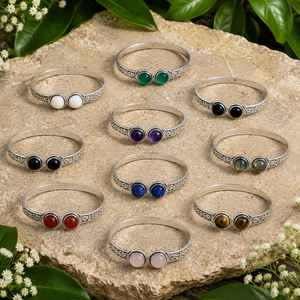 Indian Manufactured Brass Silver Plated Natural Gemstone Bangles Handmade Ethnic Gift Unisex Bezel Setting Available Sale - Product Image 2