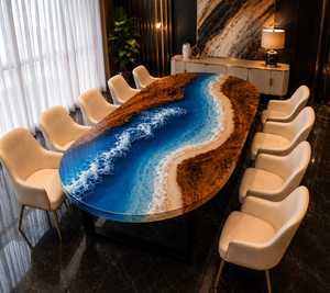 Custom Luxury Resin River Dining <b>Table</b> Handmade Solid Walnut Wood Live Edge Furniture for Home Office Hotel Villa and Commercial - Product Image 6