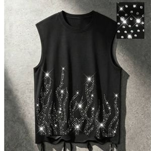 Custom Men Rhinestone Flame Sleeveless Tank Top Round Neck Casual Cotton Vest OEM ODM Wholesale Apparel Fashion Wear - Product Image 1
