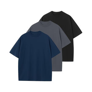 T-shirt unisexe en coton pour homme, coupe ample, col rond, manches courtes, couleur unie, style streetwear, tissu épais - Product Image 1