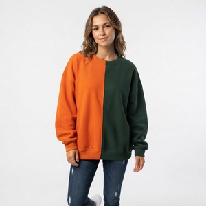 Sweat-shirt urbain bicolore pour femme, coupe oversize décontractée, pull ample à manches longues et épaules tombantes, style streetwear - Product Image 3