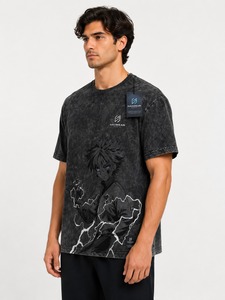 T-shirt tricoté délavé à l'acide pour homme, 100 % coton, respirant, écologique, décontracté, longueur normale, manches courtes - Product Image 1