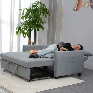 Modern Light Blue 3-in-1 <b>Sleeper</b> <b>Sofa</b> Couch Bed Convertible Loveseat Pull Out Futon with 2 Side Pillows - Product Image 6