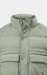 Chaqueta acolchada gris para hombre con cuello alto, cierre de botones y bolsillos frontales, abrigo informal de invierno a prueba de viento - Product Image 3