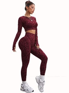 <b>Women</b> Two Piece Activewear Suit Animal Print Gym Bra <b>Top</b> <b>Compression</b> Tummy Control Butt Lifting Running Tights Tracksuit - Product Image 3