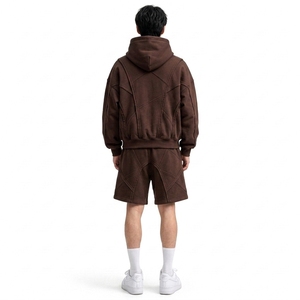 Ensemble survêtement décontracté pour homme en coton personnalisé avec sweat à capuche et short à cordon de serrage, poches latérales courtes, coupe ample, style streetwear printemps - Product Image 2