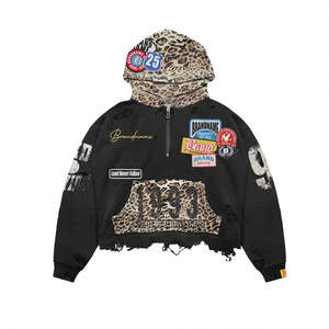 Sudadera con capucha para hombre OEM, de invierno, corta, de punto, con estampado digital, extragrande, de algodón 100% de alto gramaje, con cremallera, bolsillos y antiarrugas. - Product Image 2