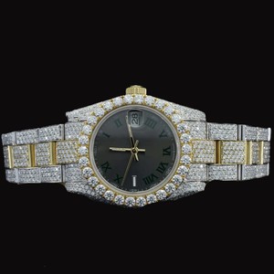 Montre élégante de qualité supérieure, haut de gamme, blanche, sertie de diamants en moissanite, cadran vert, caractéristiques classiques, prix abordable - Product Image 5