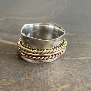 Textured Wide <b>Spinner</b> <b>Ring</b> Sterling <b>Silver</b> Multi Band Rotating <b>Ring</b> Handmade Comfort Fit Jewelry for Unisex - Product Image 4