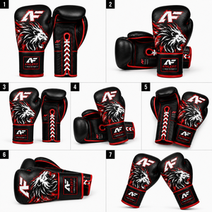 Guantes de Boxeo Athlefit de Cuero con Cordones, Diseño de León Negro y Rojo, Hechos para Pelear, Equipo de Entrenamiento para Adultos, Logotipo Personalizado - Product Image 4