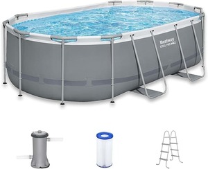 Piscina Elevada Ovalada de 15x30 pies, 52 Pulgadas de Profundidad, con Paredes de Acero Rígido, Asientos Superiores de 7 Pulgadas, Postes Verticales de 6 Pulgadas, Skimmer y Revestimiento de Vinilo - Product Image 1