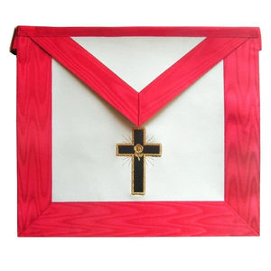 Tablier maçonnique brodé sur mesure, rouge, blanc, avec bordure dorée, motif croix, style classique, accessoire de cérémonie pour franc-maçon - Product Image 1